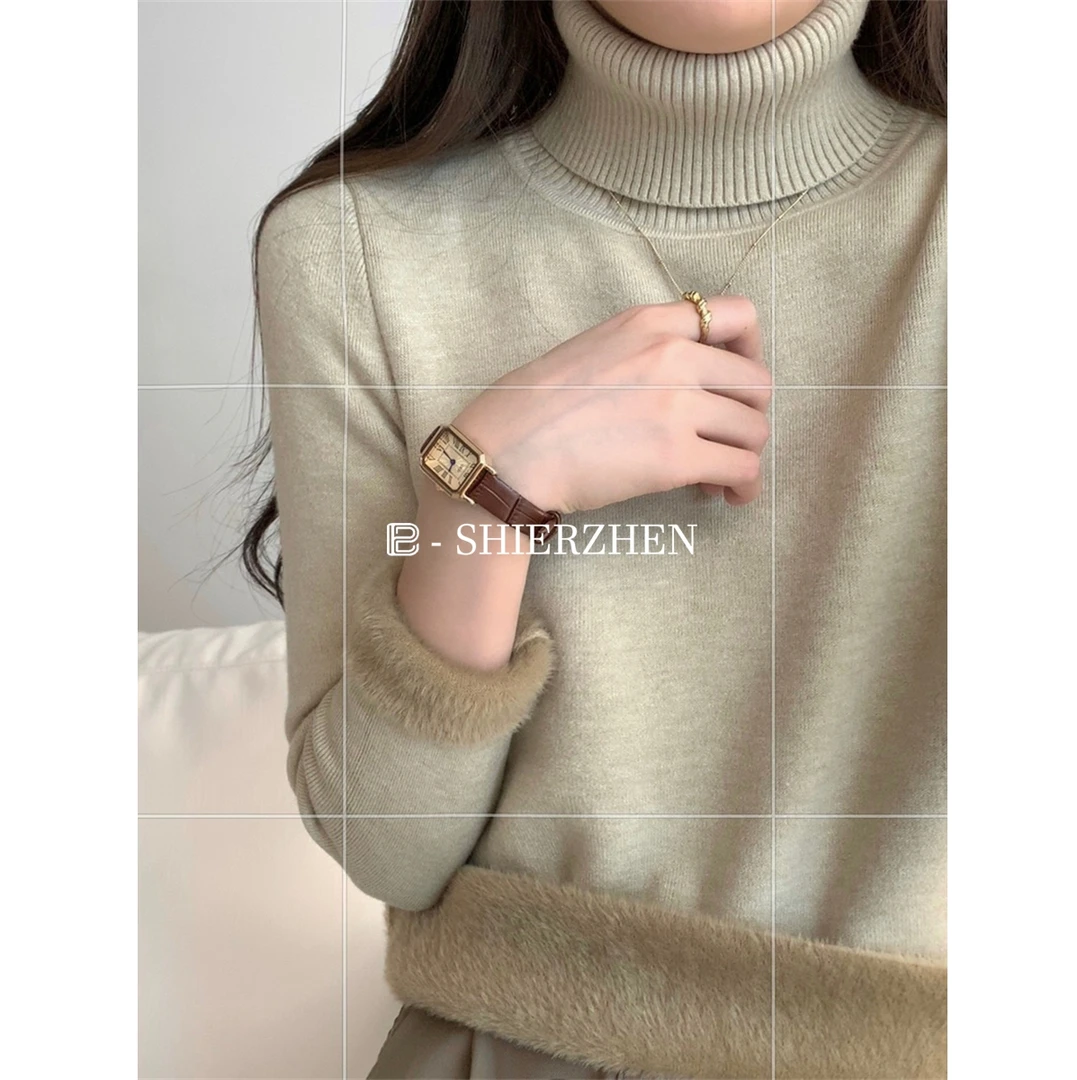 2024秋冬韩版修身高领一体绒时尚百搭加厚内搭针织打底衫女毛衣