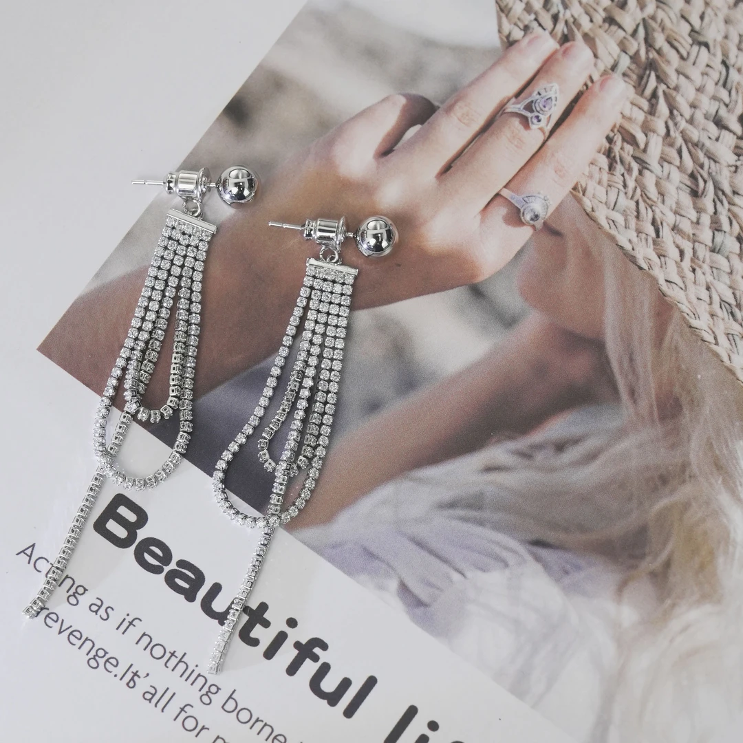 铜合金合成锆石耳饰 【灵动旋舞】两戴长款轻奢百搭气质时尚耳饰