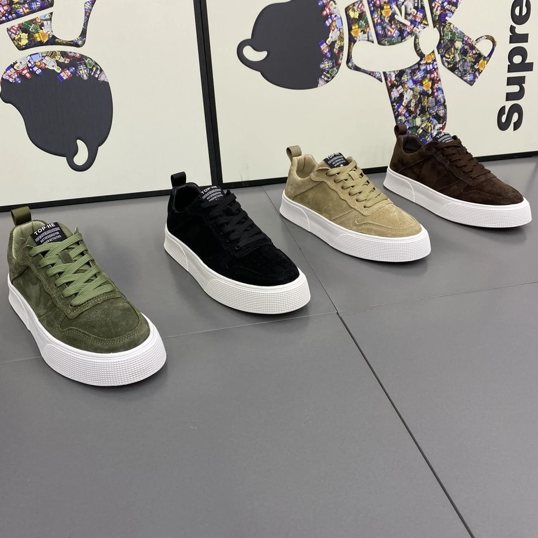 男鞋2023新款秋季休闲鞋皮面透气软底舒适时尚低帮板鞋男士百搭