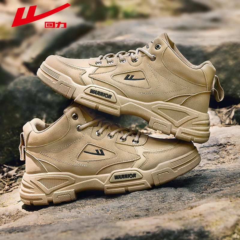 回力2024新款男鞋马丁靴早春季新款高帮靴子户外运动工装鞋登山鞋