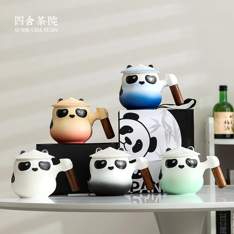 熊猫茶咖杯陶瓷喝茶杯个人专用高档水杯办公室泡茶杯茶水分离杯S