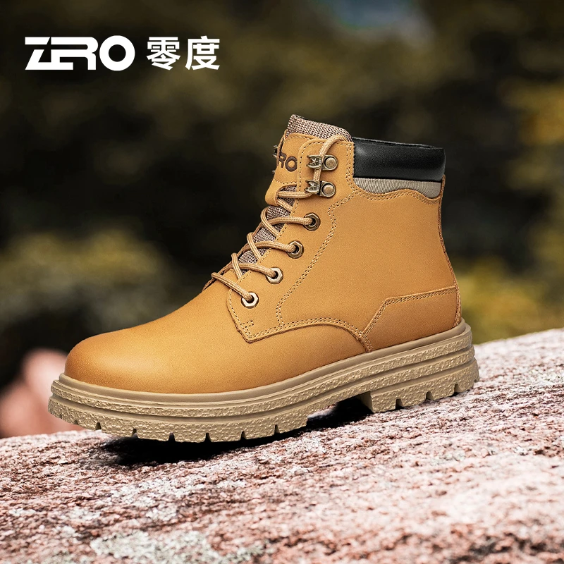 零度男鞋时尚休闲工装靴秋冬热卖保暖真皮马丁靴男增高大黄靴男款