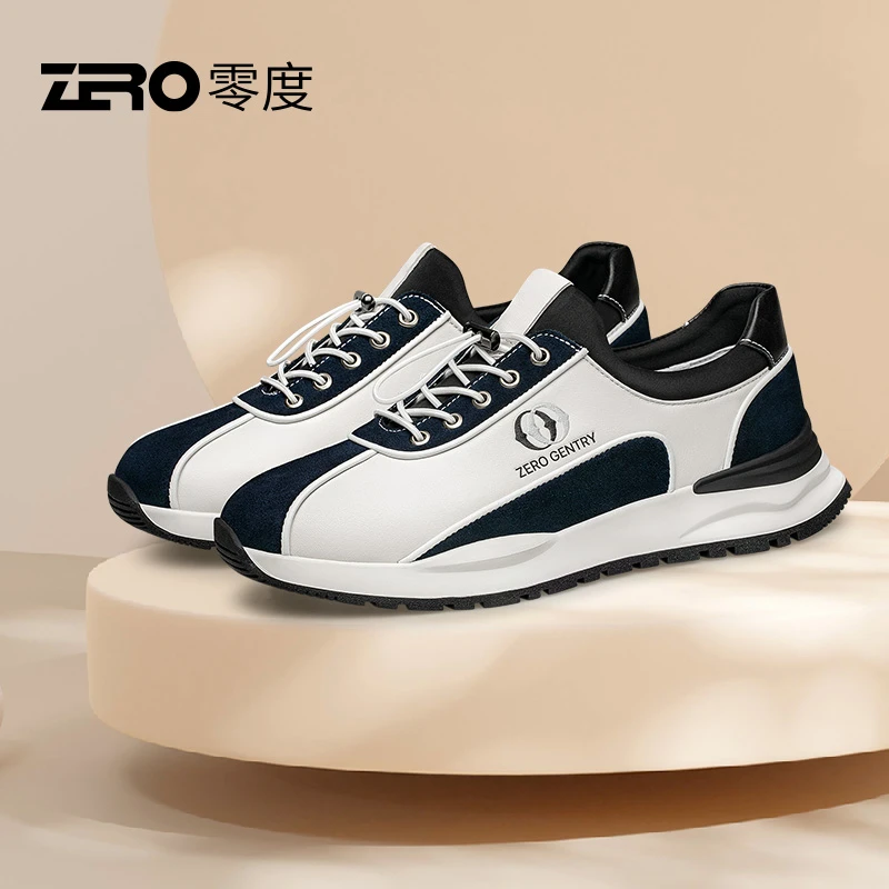 零度男鞋时尚撞色休闲皮鞋春季新款男士牛皮拼接复古厚底防滑潮鞋