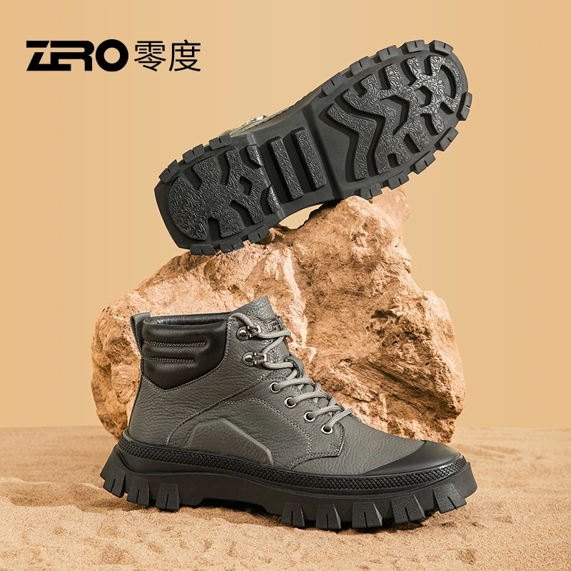 零度大码高帮加绒工装靴中帮新款男鞋时尚真皮皮鞋男款靴子35736D