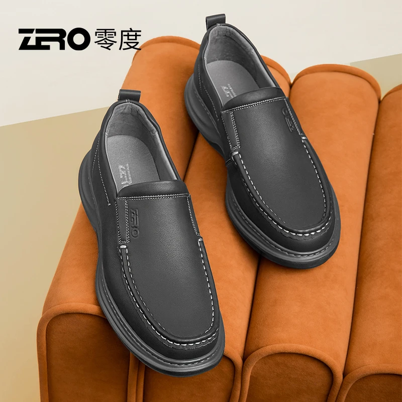 零度商务休闲鞋男款春季新款真皮软底爸爸鞋一脚蹬休闲皮鞋33396T