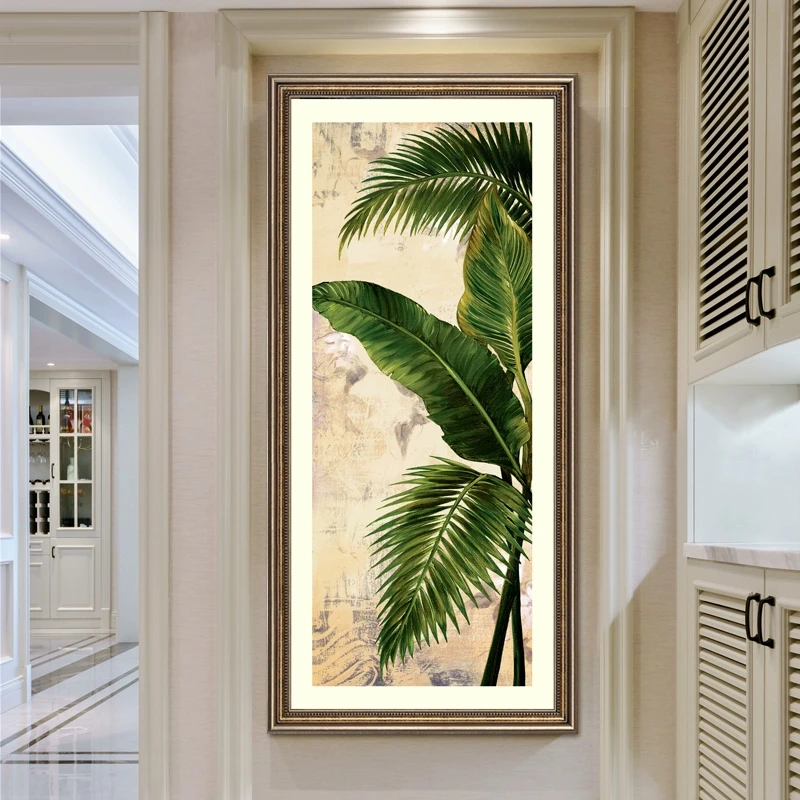 《大叶子》美式入户装饰画客厅玄关过道壁画进门处家大业大竖版油画