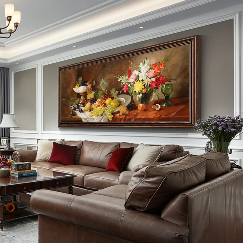 【静物横版】美式客厅装饰画餐厅油画复古典挂画卧室书房大气壁画
