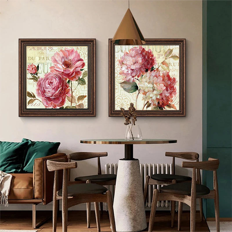 《艳丽花卉》美式客厅装饰画油画风挂画餐厅简美壁画卧室床头画墙画