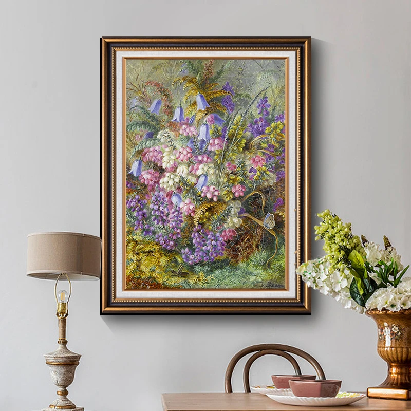 《风信子》美式玄关装饰画入户背景墙花卉油画简美轻奢古典艺术壁画