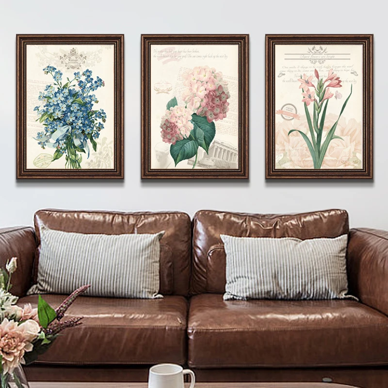 《芳华》美式复古装饰画客厅大气三联画沙发背景墙简美挂画餐厅壁画