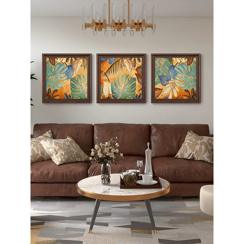 《龟背竹》美式沙发背景墙装饰画挂画客厅卧室床头壁画复古餐厅墙画