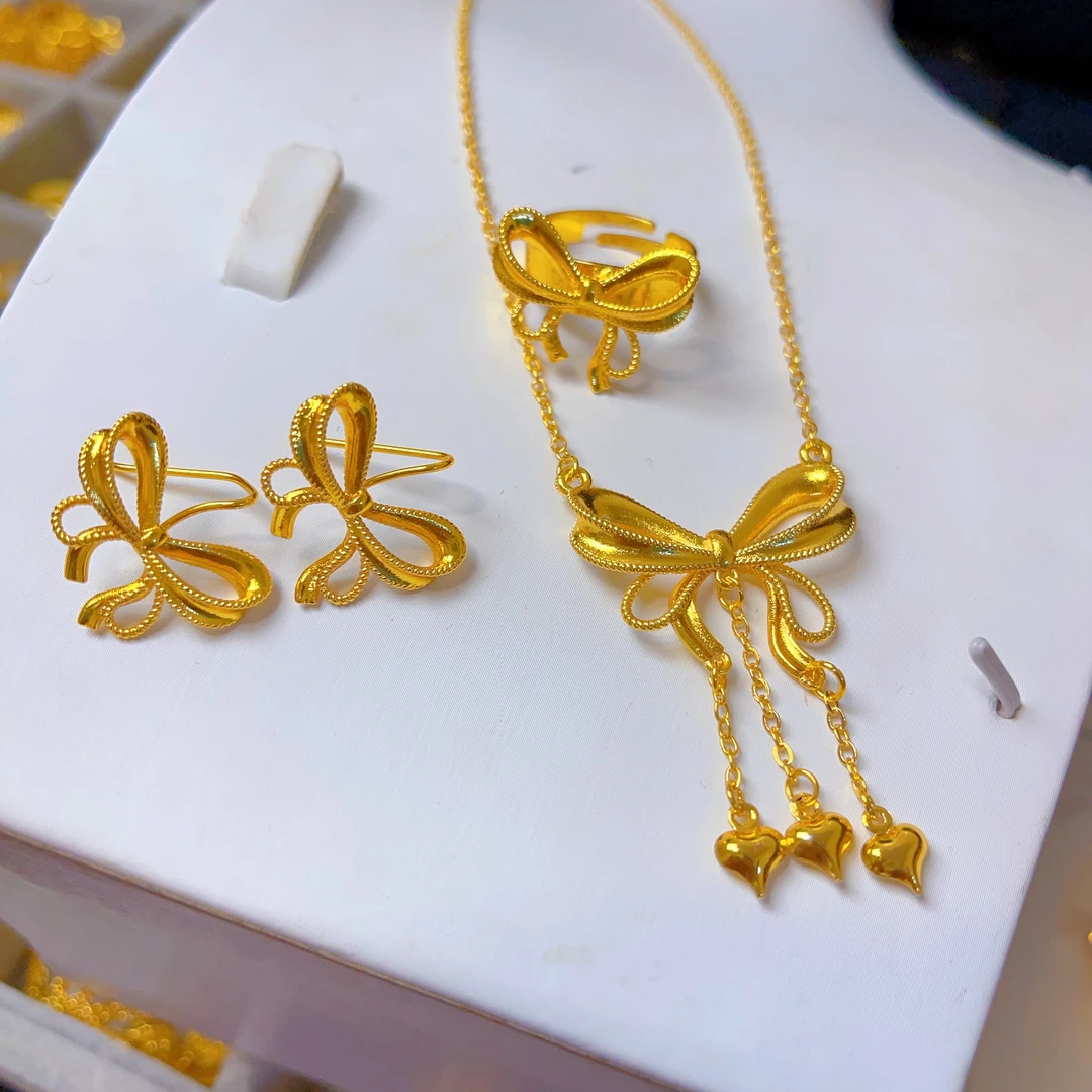 铜合金项链 200新款三件套首饰耳环项链戒指爆款白搭时尚金色