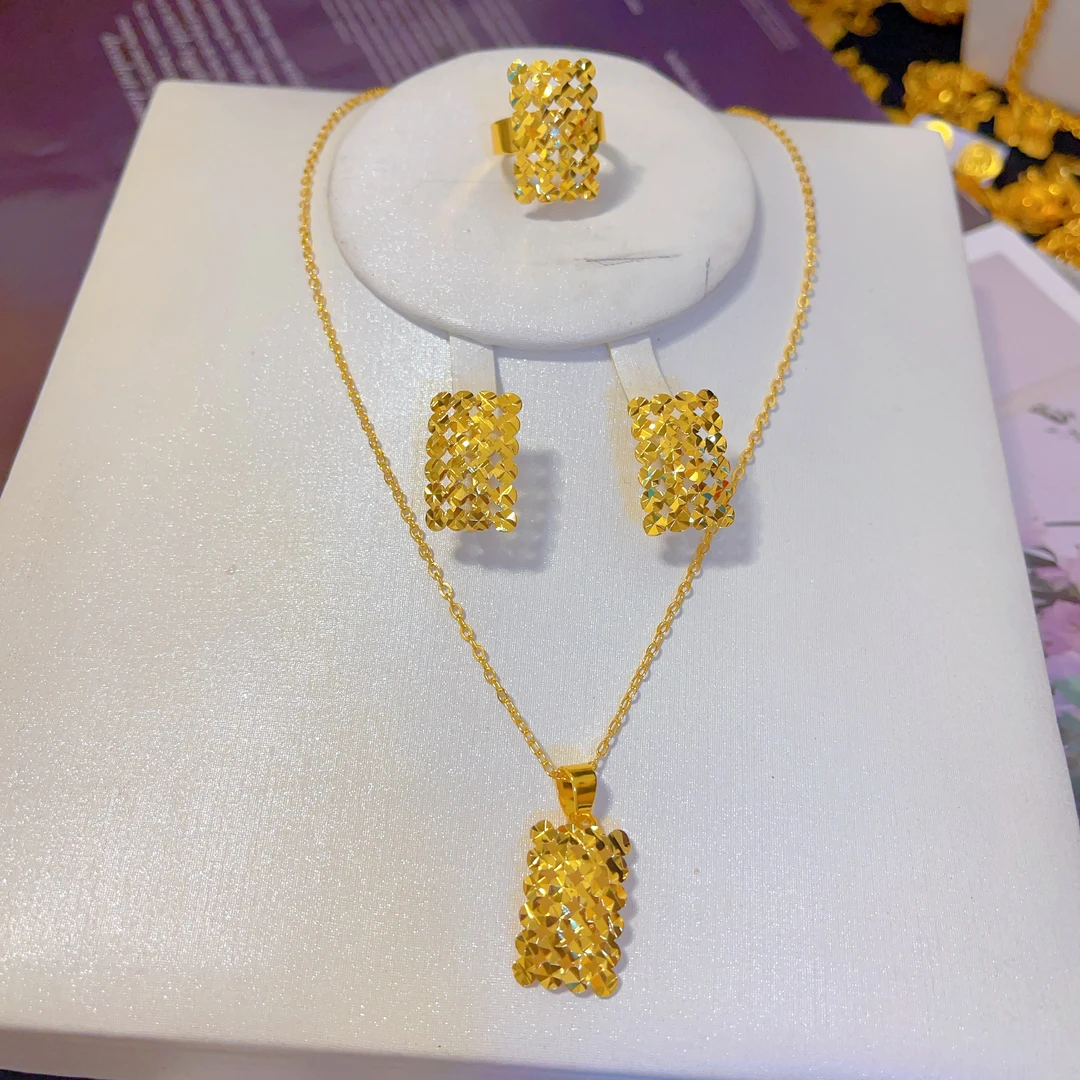 铜合金项链 196新款三件套首饰耳环项链戒指爆款白搭时尚