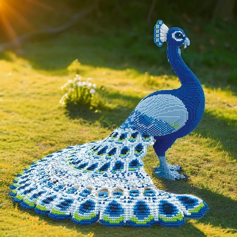 （正版原创）孔雀开屏系列益智玩具颗粒积木拼装男女孩家居手工摆件