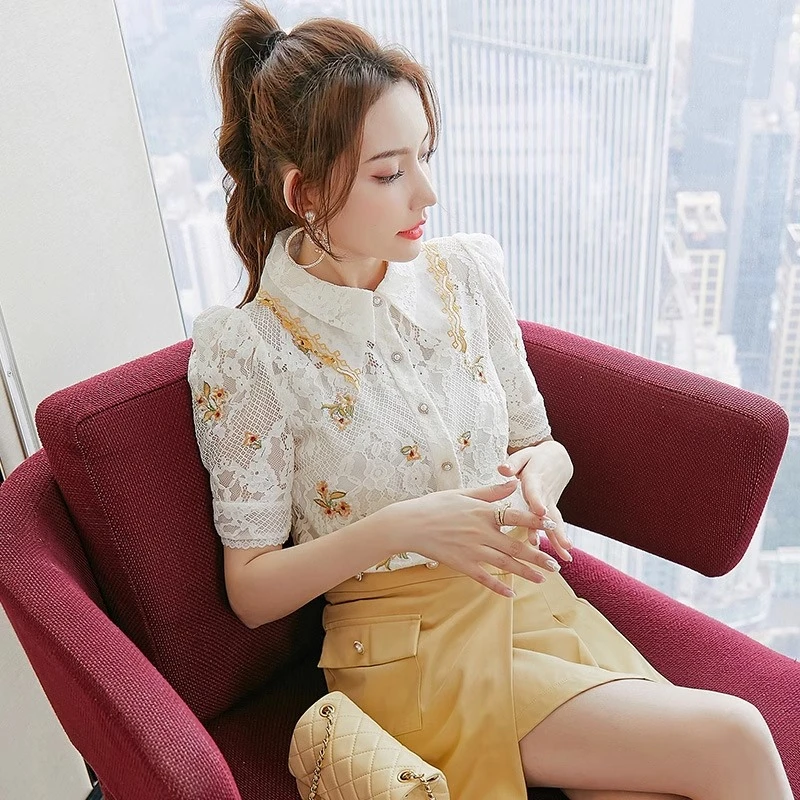 YOULI精致小香风蕾丝小衫女短袖2025春夏新款甜美风超仙的上衣女