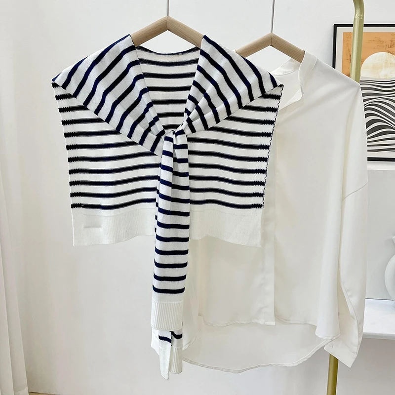 薄款四季通用条纹披肩春秋时尚女士外搭纯色均码针织夏季黑白