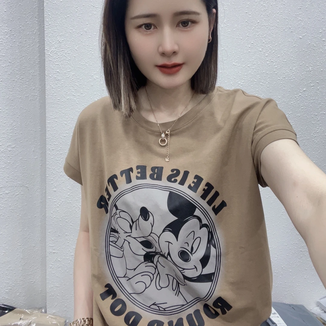 QA222-春夏短袖款 插肩新款 休闲时尚百搭洋气上衣 米奇宽松印花