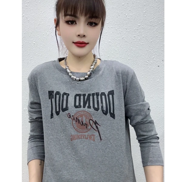 CX290秋冬长袖正肩新款简约印章款洋气上衣显瘦