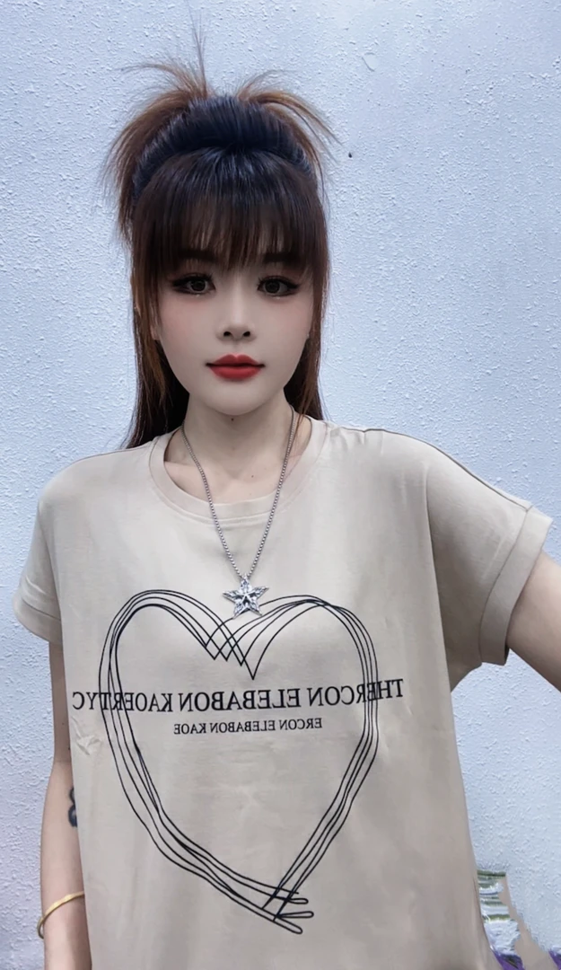 XT0052-夏款亮粉短袖拼潮流插肩袖女洋气上衣 九色背影