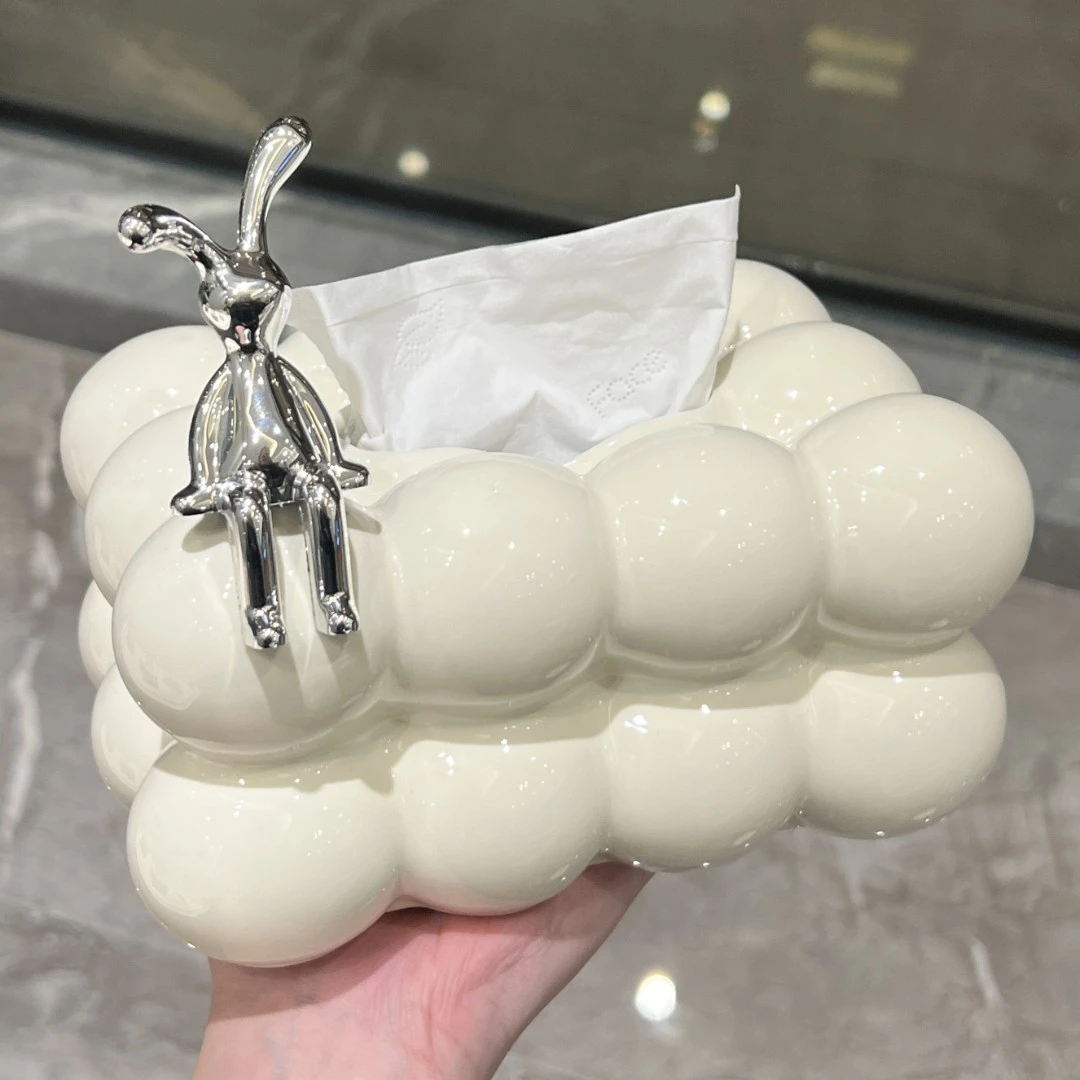 BSD高颜值客厅高档陶瓷上档次奶油风轻奢纸巾收纳盒纸巾盒抽纸盒