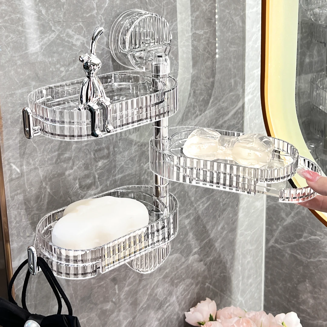 吸盘浴室壁挂式免打孔家用高档卫生间墙上沥水置物架多层香皂盒