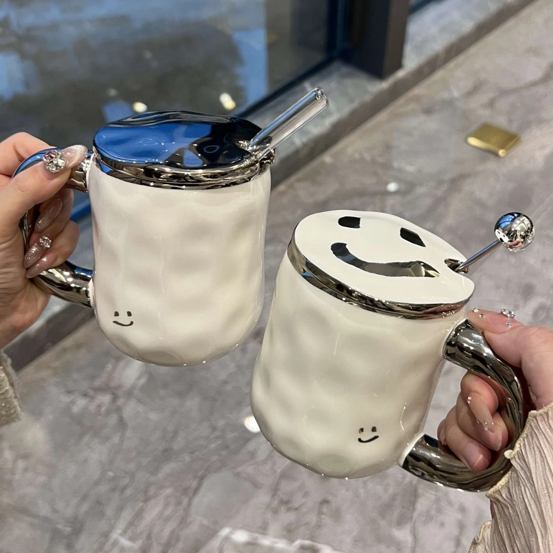 BSD轻奢高颜值陶瓷马克杯咖啡杯带盖情侣水杯女办公室喝吸管杯