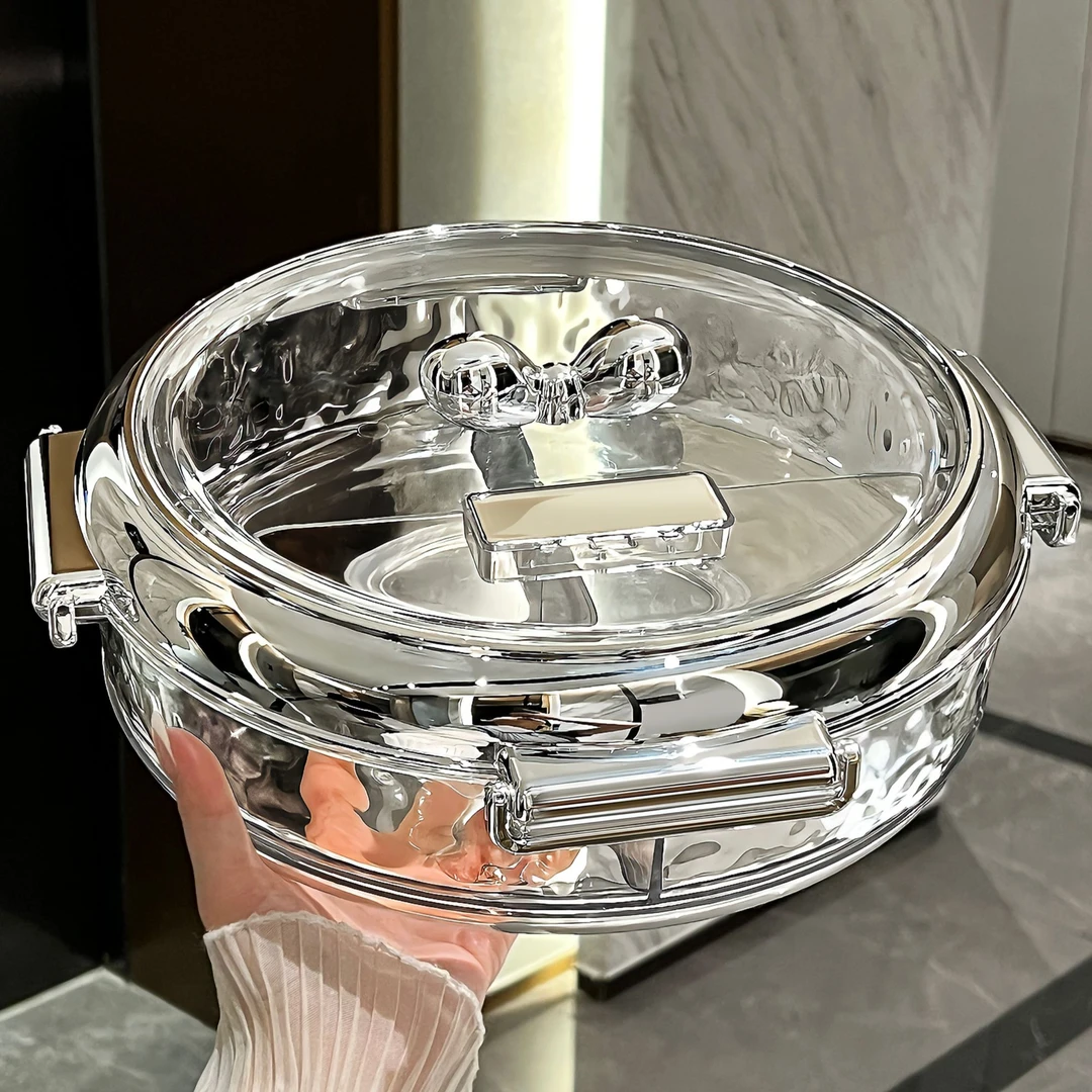 BSD新款旋转卡扣密封高颜值果盘轻奢高档摆放零食盘水果盘客厅