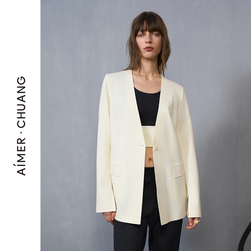爱慕AIMER CHUANG穿梭7系休闲轻奢双面布无领收身西服CA811431