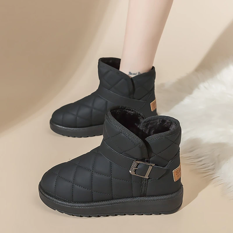 【专柜品质棉鞋】2025新款雪地靴女平底短靴皮面加绒加厚冬季棉鞋女
