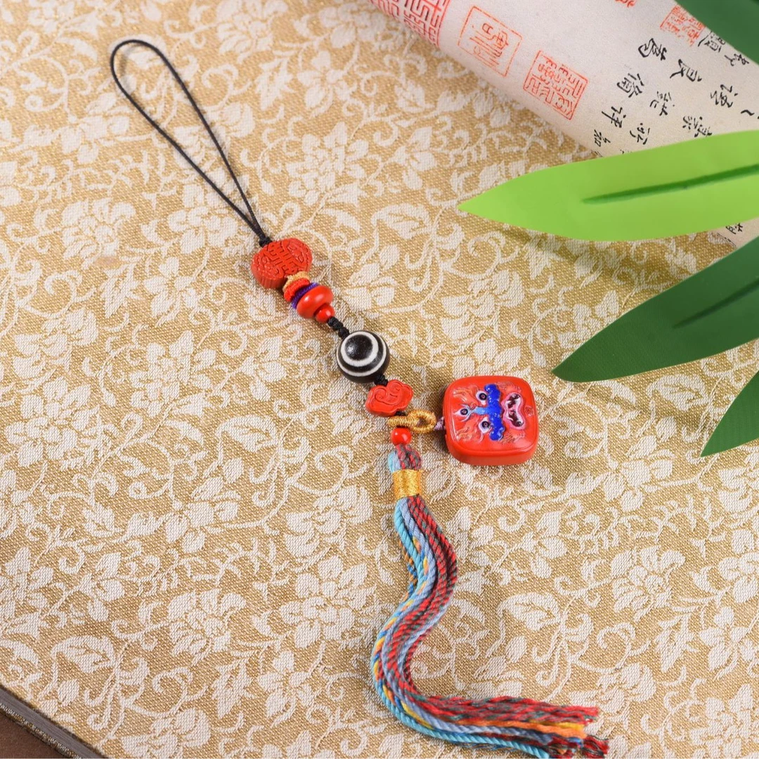 含辰砂工艺品高含量朱砂大黑天手机挂件