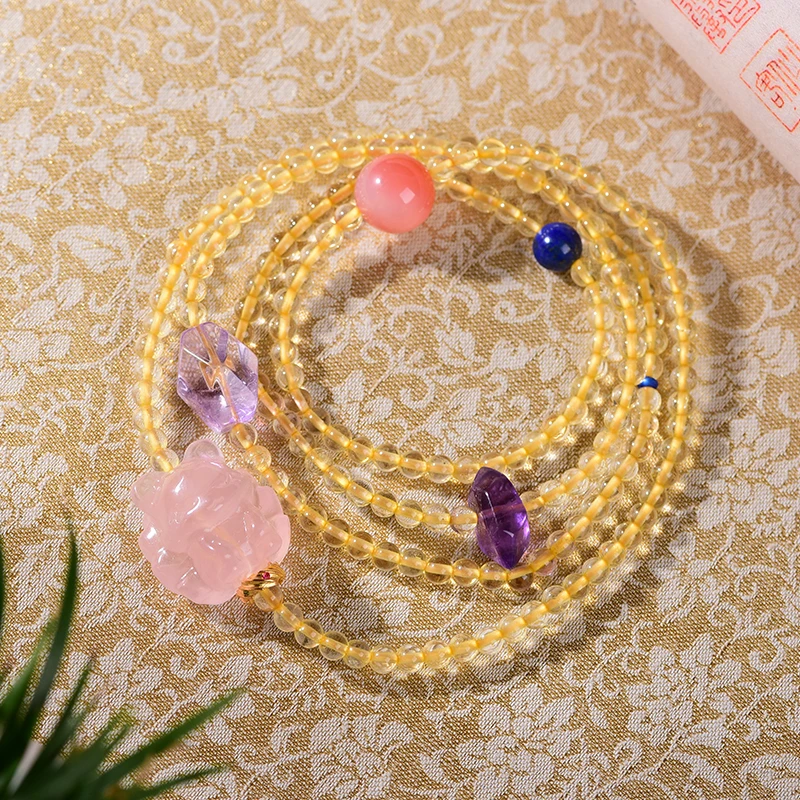 天然黄水晶多圈手链气质原创简约设计时尚百搭轻奢珠宝