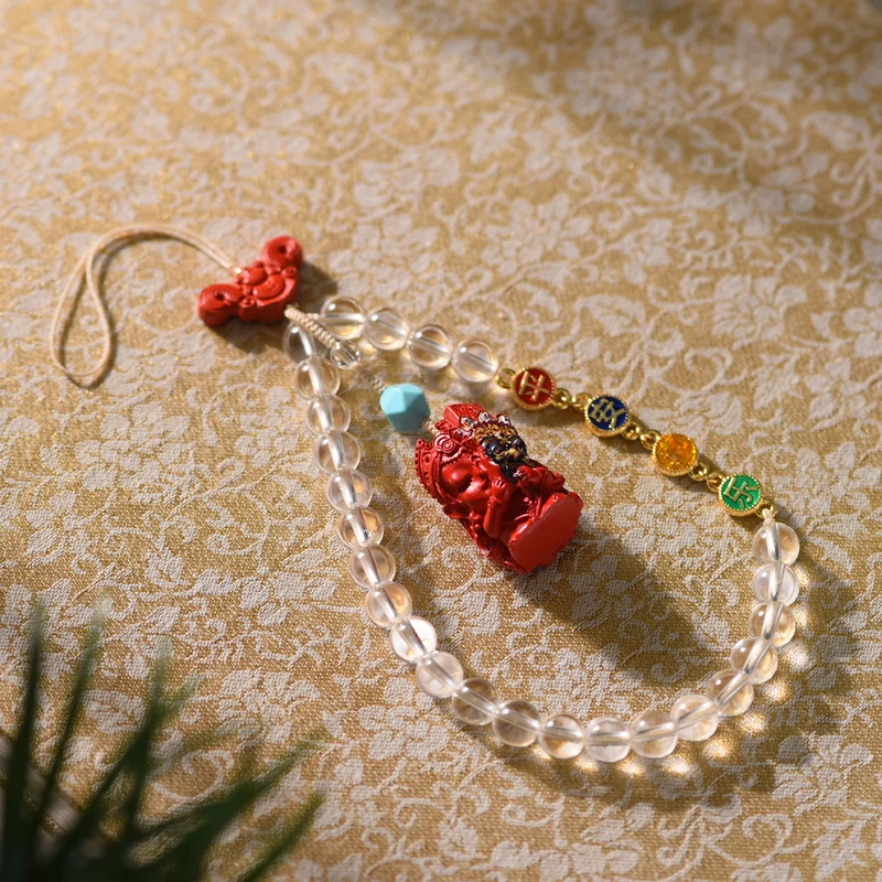 白水晶高含量朱砂手机链扎基拉姆原创设计气质简约轻奢珠宝