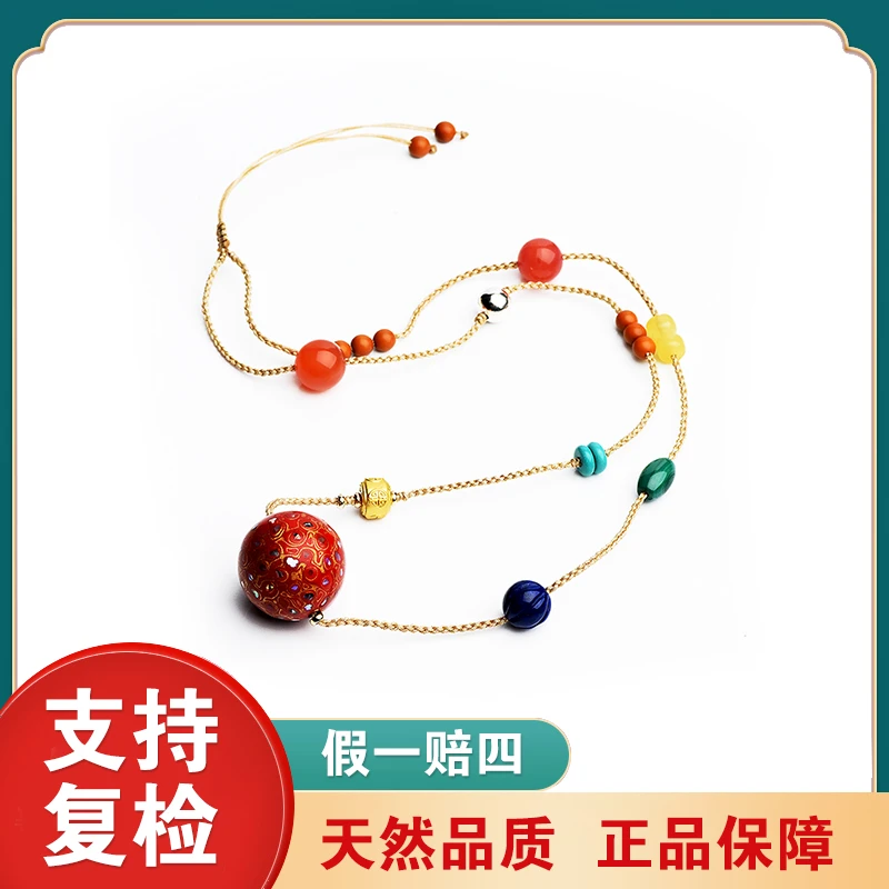 J1091大漆多宝项链手工气质时尚镶嵌长款简约