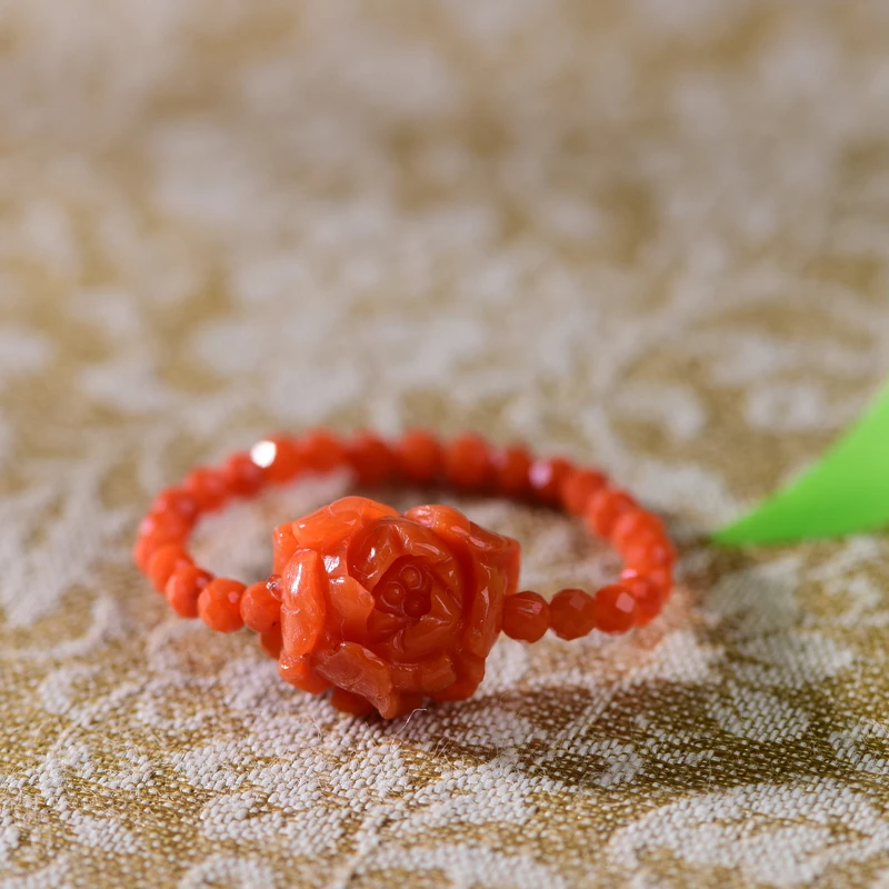 天然南红花花戒指简约时尚轻奢珠宝