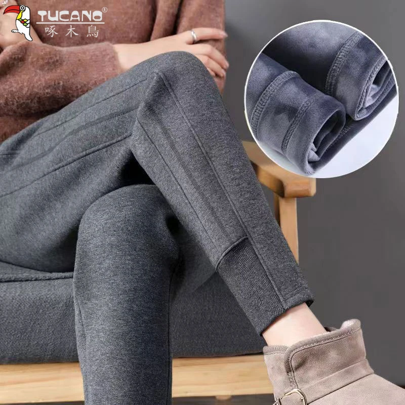 啄木鸟秋冬爆款羊羔绒束脚运动裤女加绒加厚保暖休闲外穿哈伦裤子