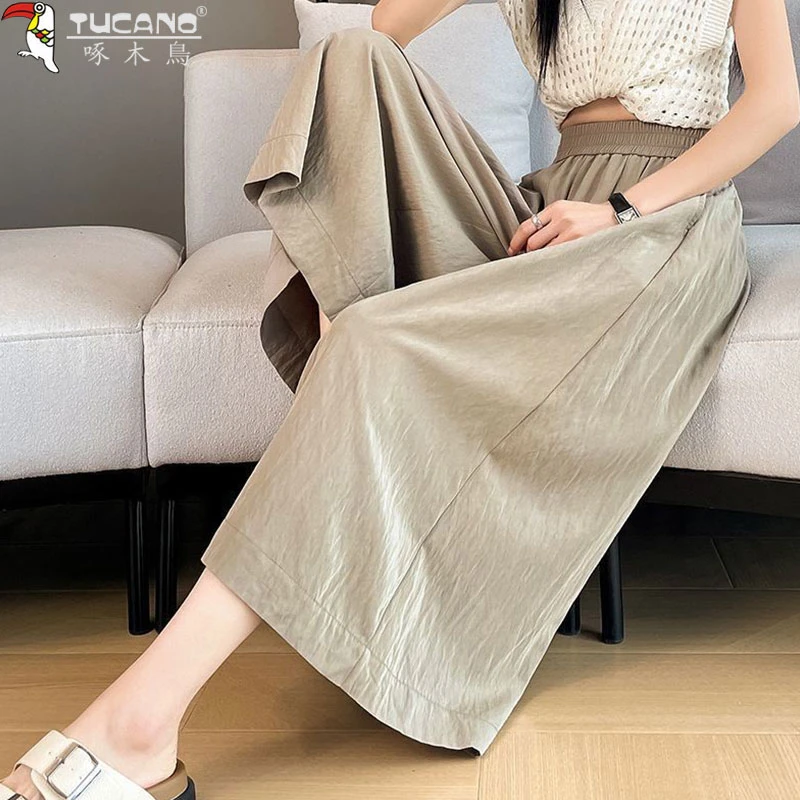 啄木鸟夏季新款山本裙裤女高腰宽松休闲百搭显瘦七分垂感阔腿裤子