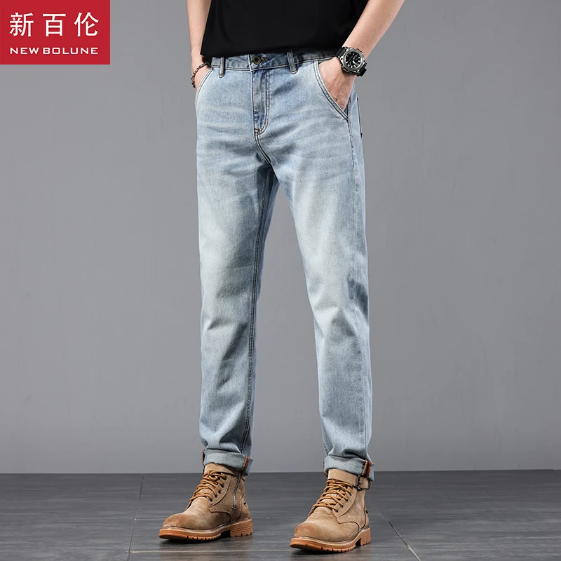 新百伦2024新款赤耳丹宁夏季牛仔裤男修身小直筒简约男士长裤子