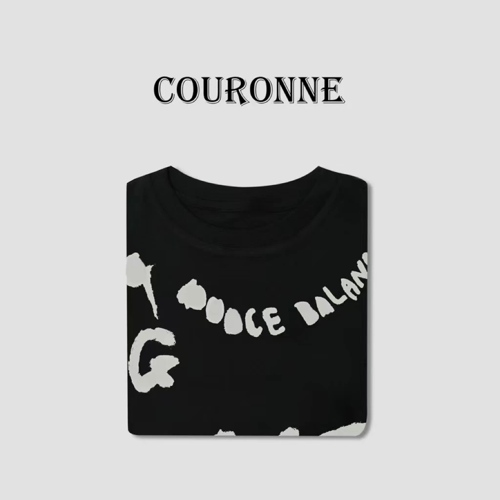 【老田】-潮牌设计感字母满印时尚修身显瘦T恤打底上衣19537