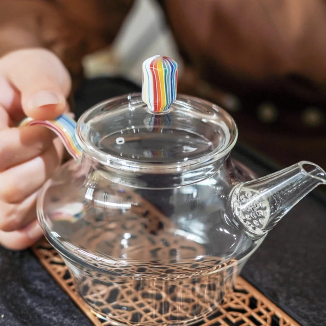 “ 虹轩壶”彩虹把蒸煮一体壶高硼硅耐热玻璃纯手工煮茶壶家用过滤