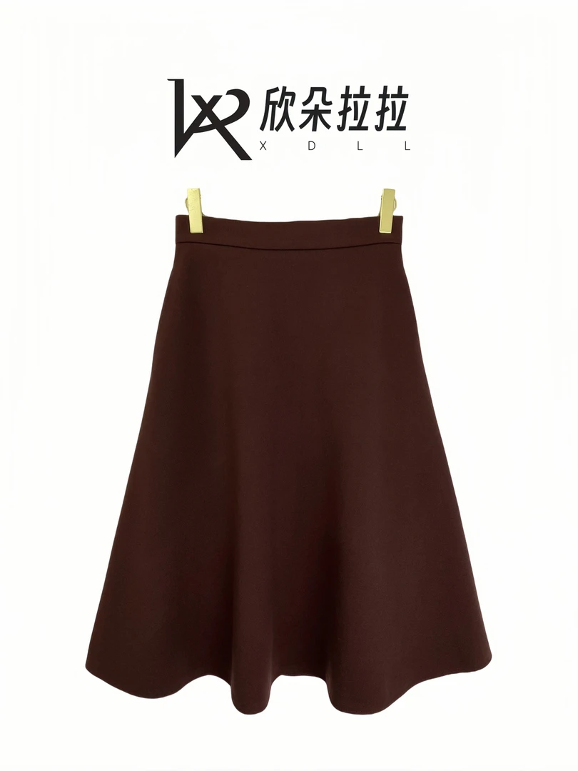 冬新款呢子A字伞摆显瘦百搭气质中长时尚高级修身复古高腰半身裙