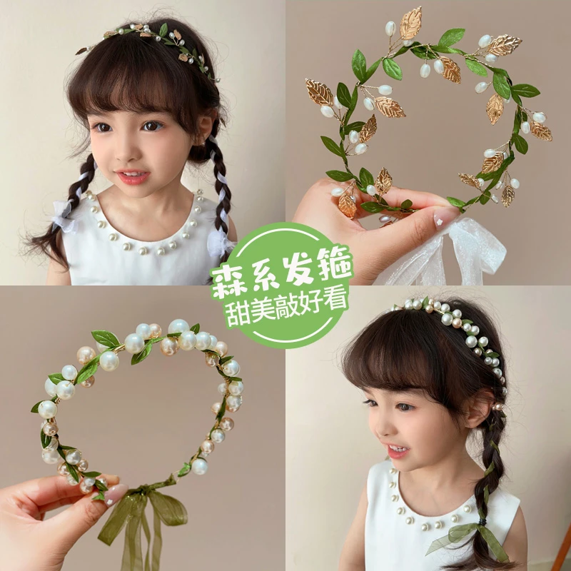 儿童发箍小女孩超仙森系珍珠编发头箍宝宝气质百搭不勒头女童发饰