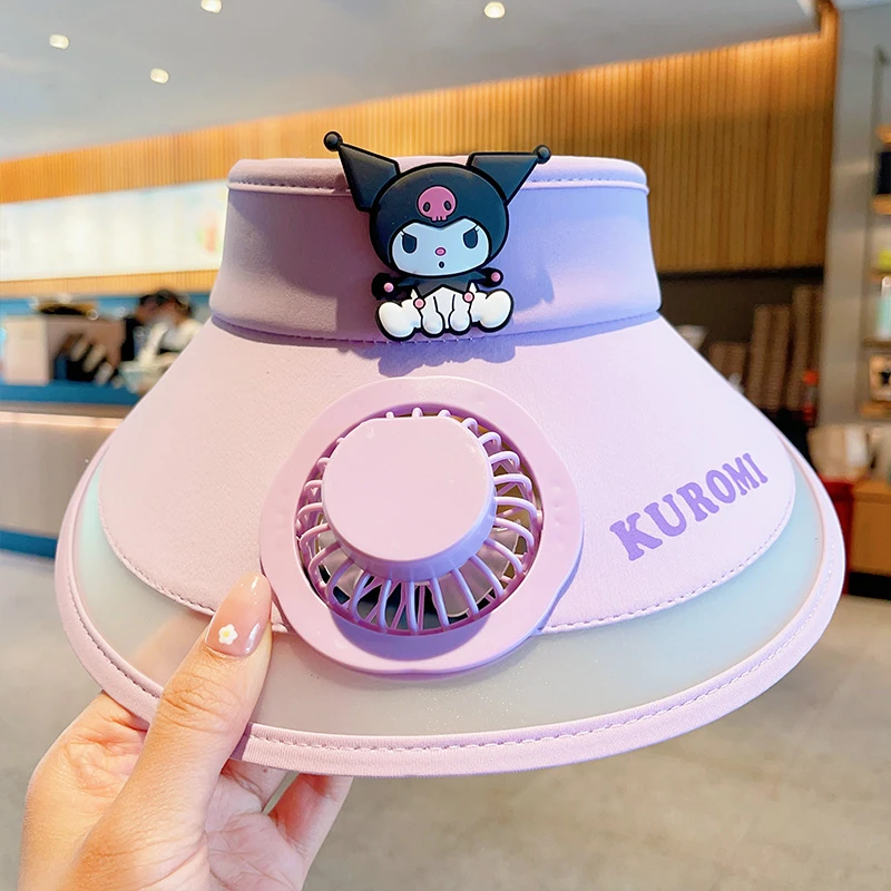 库洛米帽子儿童带风扇防晒帽夏季外出宝宝遮阳帽小女孩空顶太阳帽