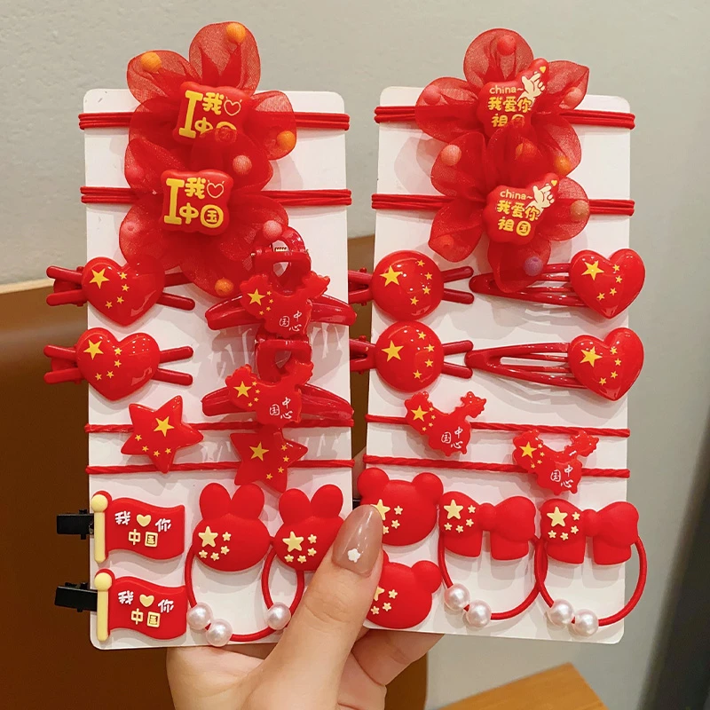 儿童国庆节发饰女童红色五星红旗发卡发绳小女孩节日演出装扮头饰