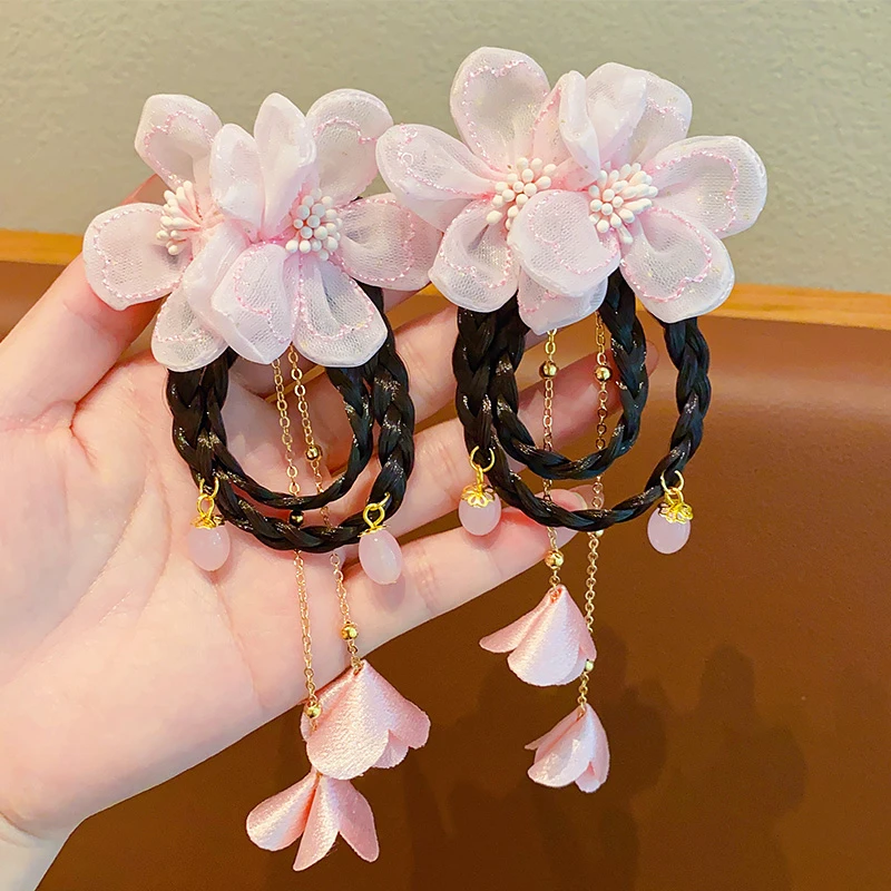 汉服头饰儿童古风花朵发夹小女孩国风宝宝假发辫女童超仙发卡发饰