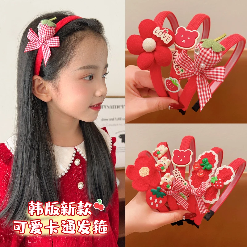 儿童发箍女孩红色喜庆卡通花朵头箍宝宝压发防滑发卡女童新年发饰