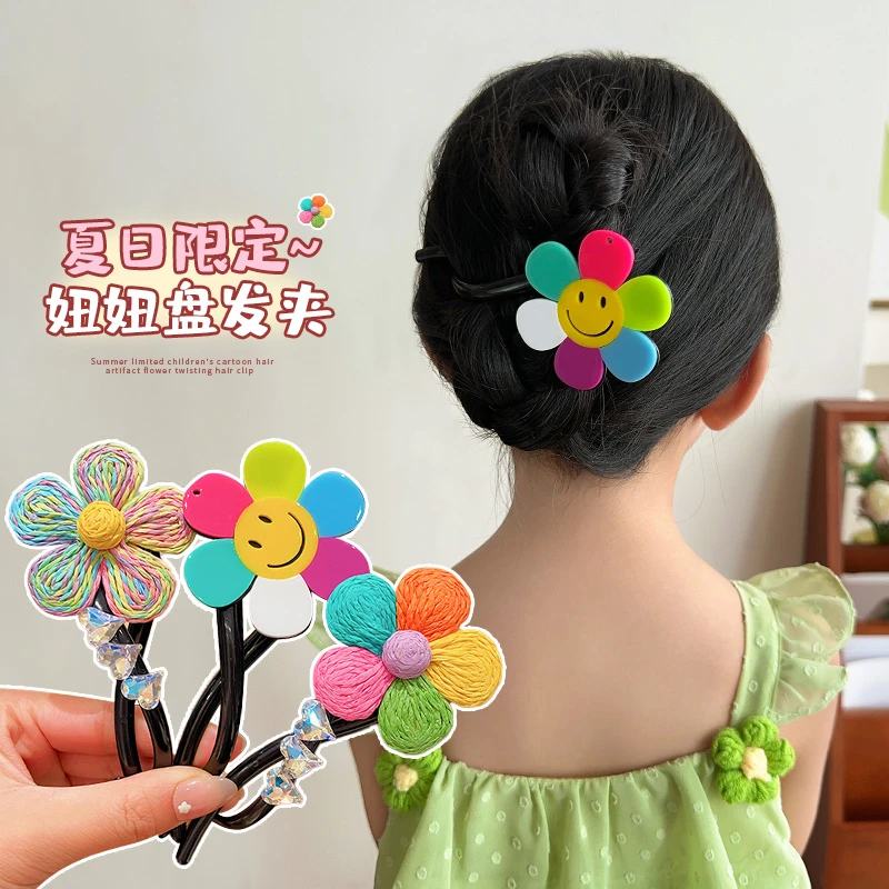 儿童抓夹可爱花朵小女孩夏季后脑勺一字夹甜美卡通扭扭夹女童头饰