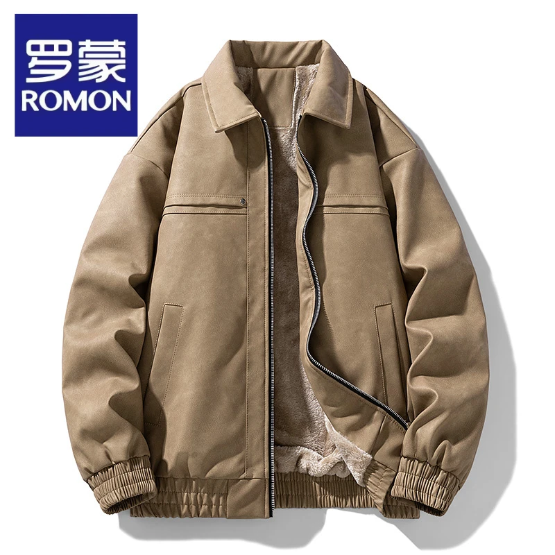 罗蒙男皮衣冬季加绒加厚保机能暖防风翻领皮夹克时尚百搭防寒外套