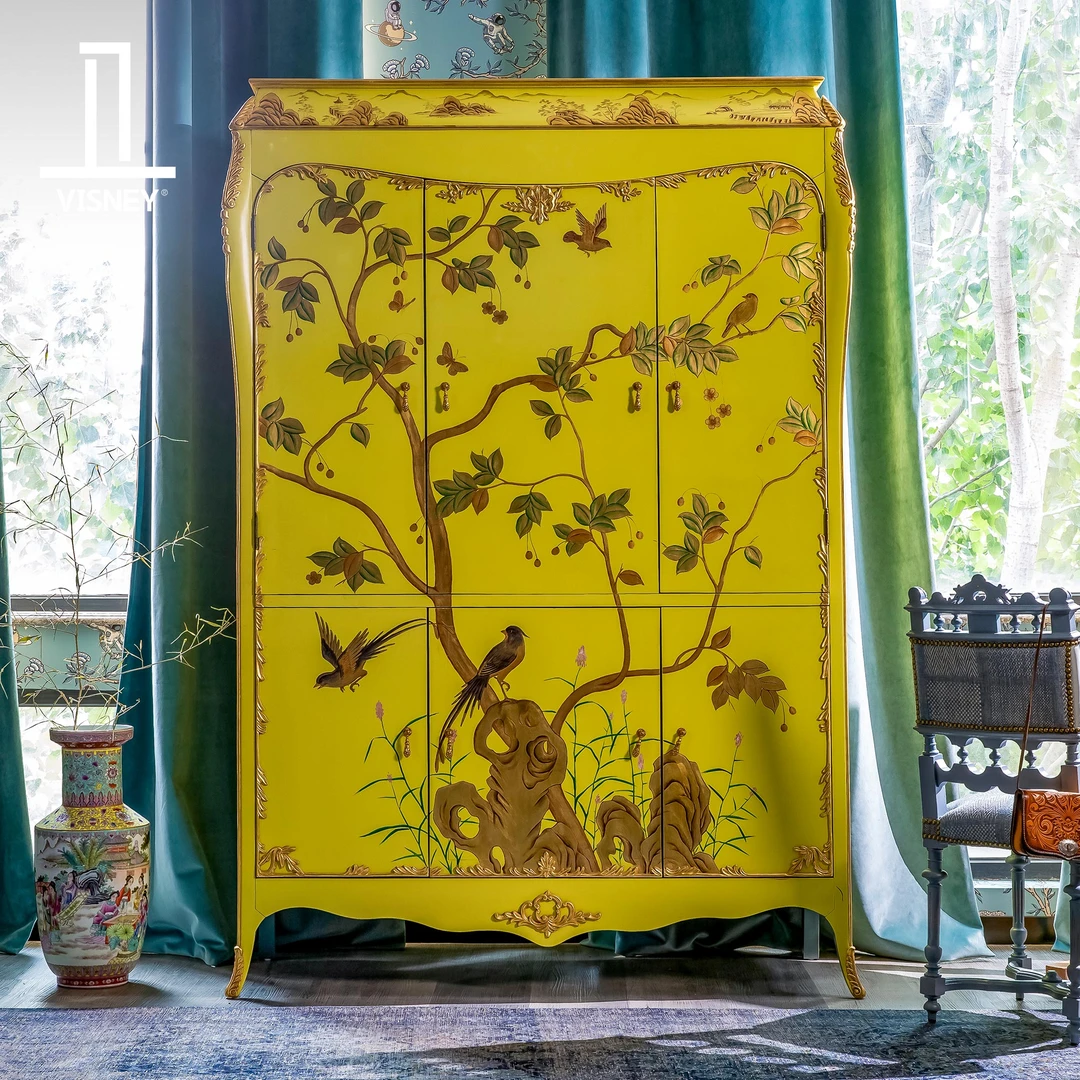 卫诗理复古艺术衣柜艺术彩绘边柜法式中国风实木双门柜收纳立柜C4