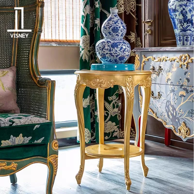 卫诗理复古艺术圆几原创法式中国风实木雕花休闲几客厅角几茶几C4