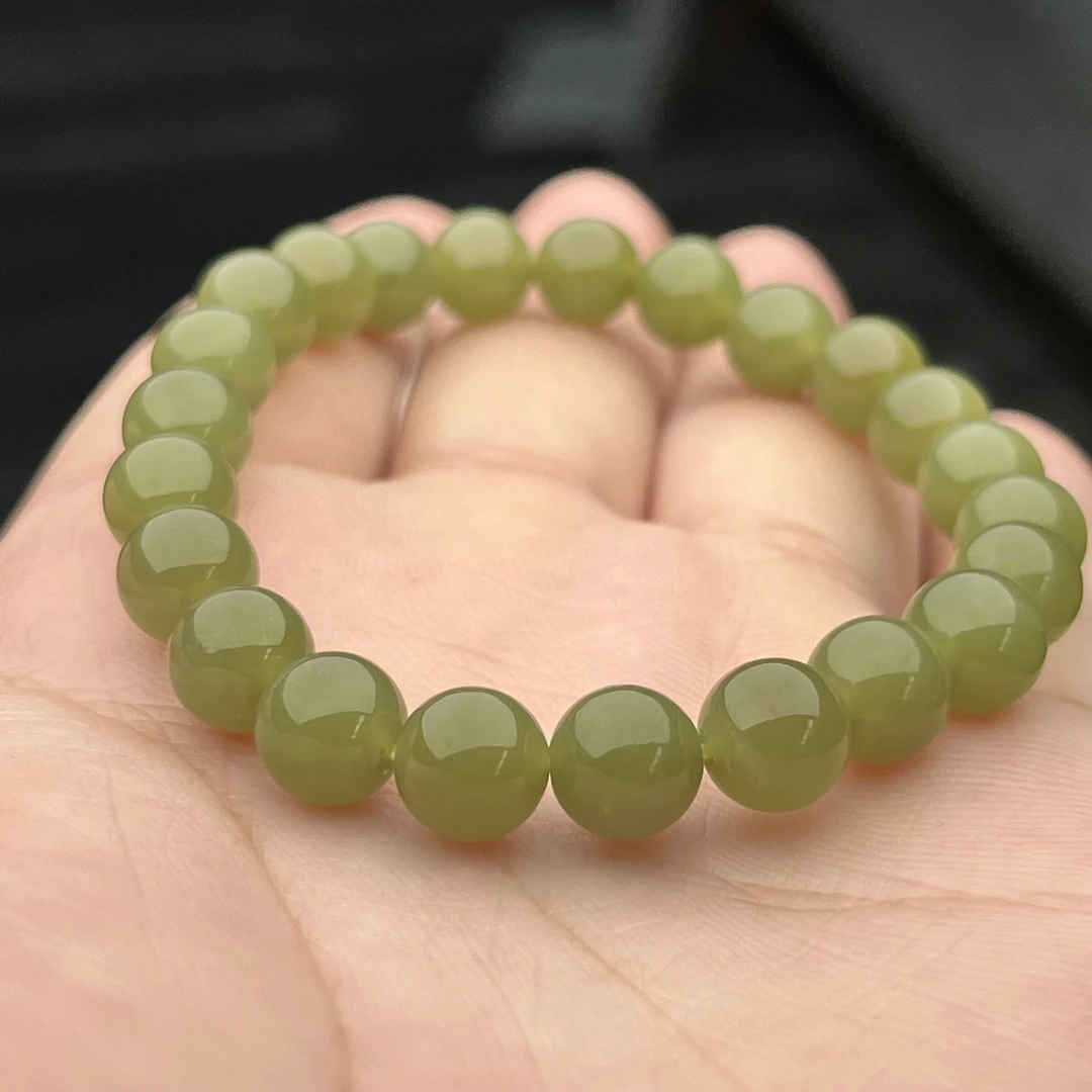 QH08青黄口手串妈妈手串素款绿色小众时尚和田玉串珠多样性发其一